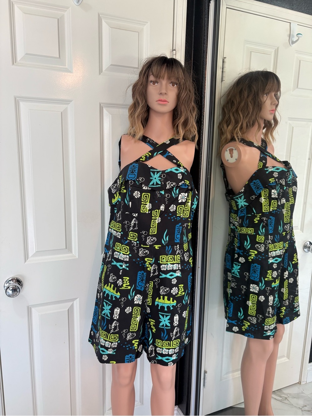 Rockabilly Tiki romper skirt, set Print Cross-Strap Women's Dress